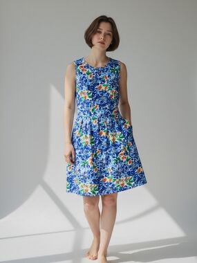 Jude Connally Blue Floral Sleeveless Midi Dress